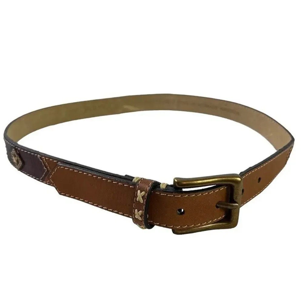 Rolfs Full Grain Leather Embroidered Red Green Navy Brown 1